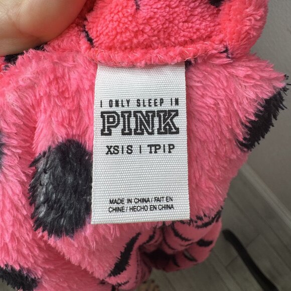 PINK Polka Dot Fleece Robe With Belt XS victorias secret - Picture 2 of 8